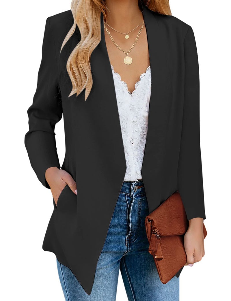 luvamia Women's Casual Long Sleeve Lapel Button Slim Work Office Blazer Jacket Black Oversized Blazer for Women Black Size Xx-Large Size 20 Size 22 - Image 1